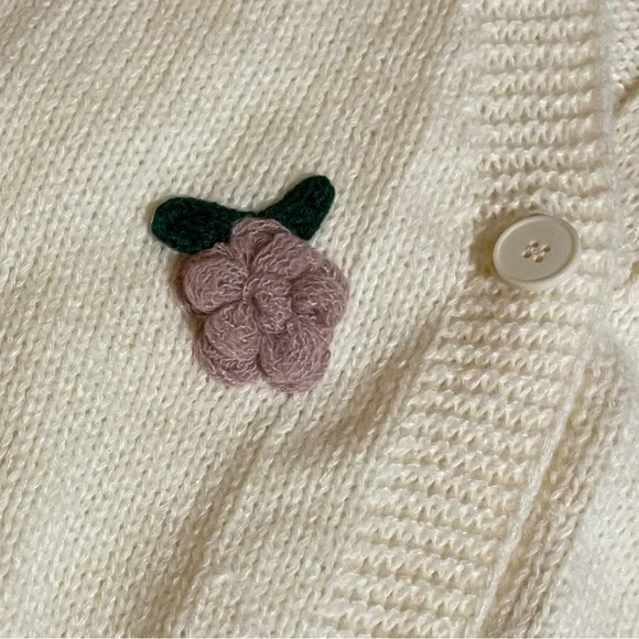 NWT Floral Embroidered Cardigan | Cream and Purple - Picture 3 of 12